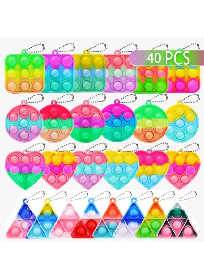 40 Pack Mini Pop Fidget Keychain, Kids Party Favors Fidget Toys Bulk, Its Birthday Party Favors for Kids 4+ Year Small Kid, Classroom Prizes Fidgets It Bubbles Poppers (Random Color) - Image 1